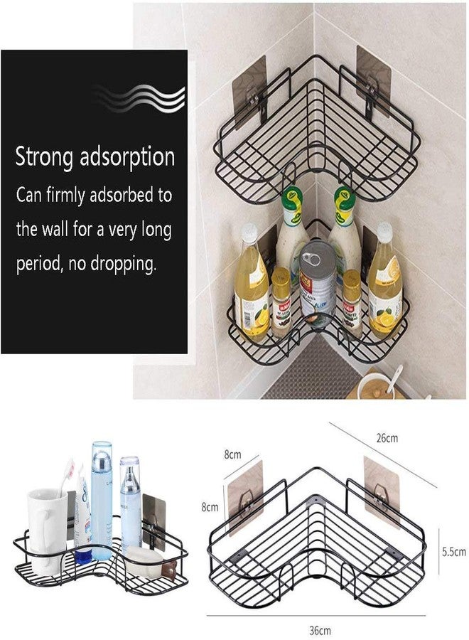 Styxon رفوف تخزين زاوية الحمام المعدنية ذاتية اللصق من ستيكسون، رف تخزين زاوية الحمام، منظم رفوف زاوية الحمام من الفولاذ المقاوم للصدأ، رف الحمام - أسود - (مجموعة من قطعة واحدة) - Image 3